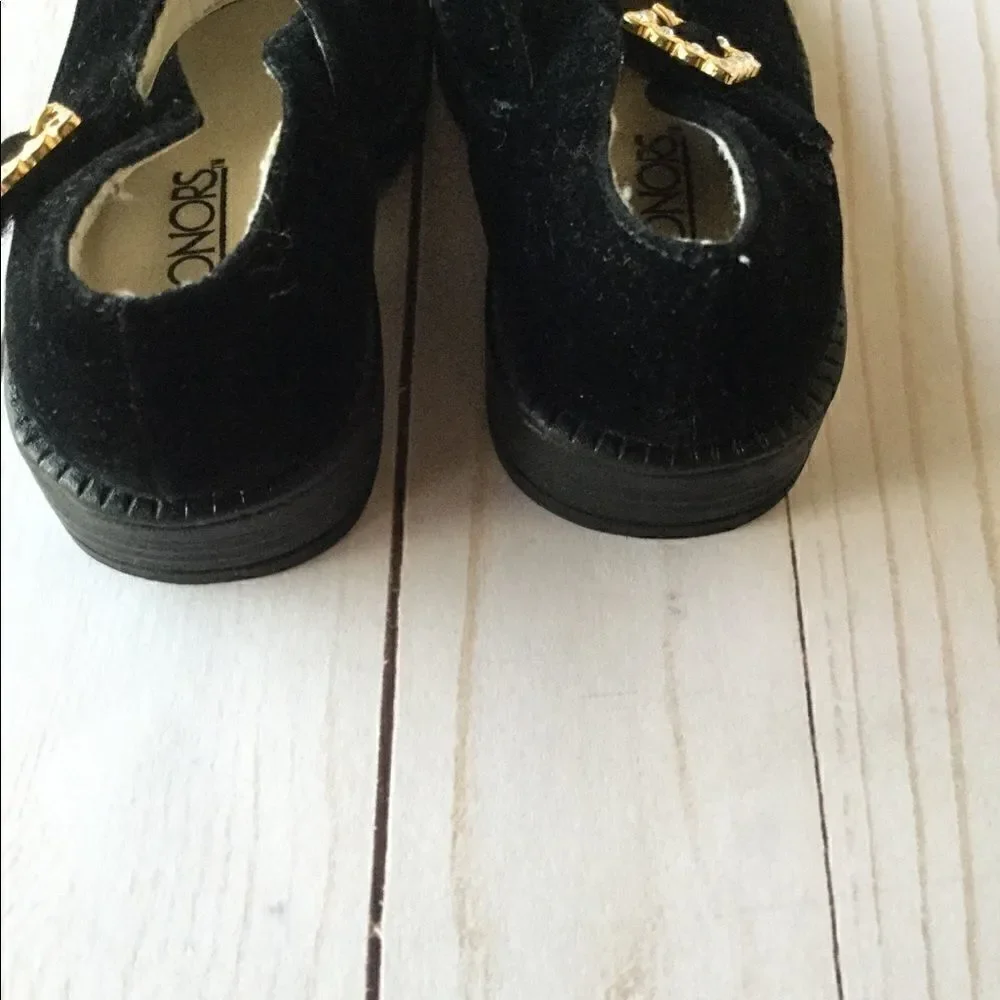 Vintage suede block heels diamond buckle